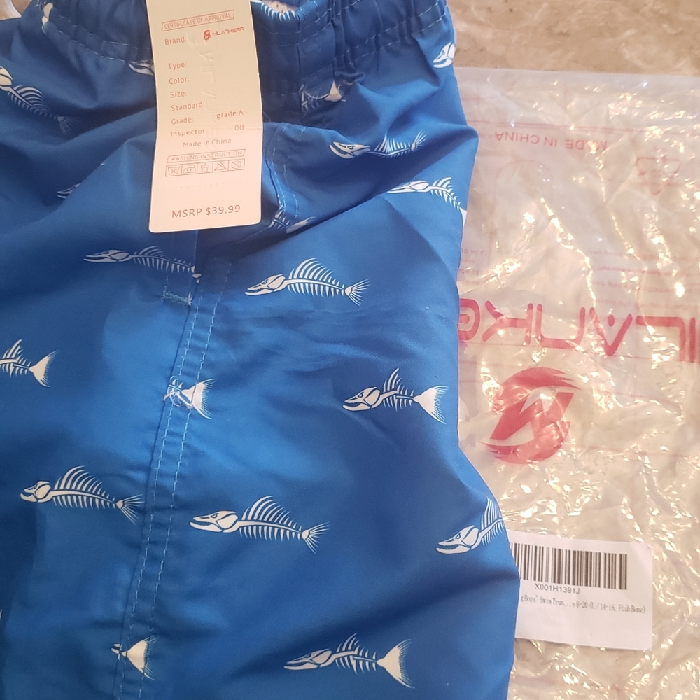 NWT boys swim shorts blue fishtail design